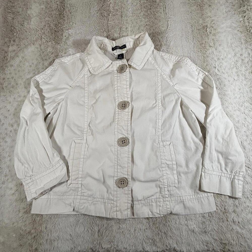 GAP Women’s White Cotton Utility Jacket Button Front Pockets Size Small